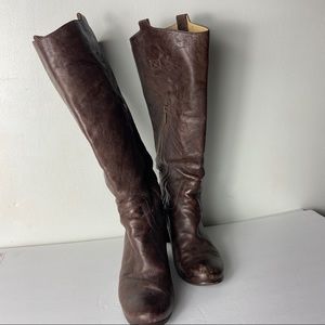 Frye Womens Brown Carson Mid Calf Stacked Boots